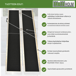 TRUTZHOLM pyörätuoliramppi 183 cm, 272 kg, alumiini, taittuva, kitkapinnoitettu