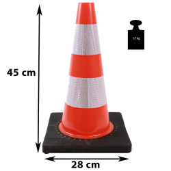 Liikennekartio 45 cm, oranssi, PVC, 2 heijastinnauhaa, raskas kumijalka