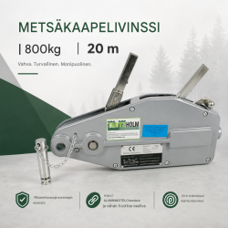 Metsävaijerivinssi 800 kg, 1600 kg tai 3200 kg, 20 m erikoisvaijeri