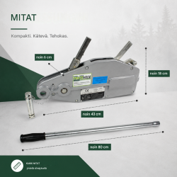 Metsävaijerivinssi 800 kg, 1600 kg tai 3200 kg, 20 m erikoisvaijeri