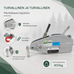 Metsävaijerivinssi 800 kg, 1600 kg tai 3200 kg, 20 m erikoisvaijeri