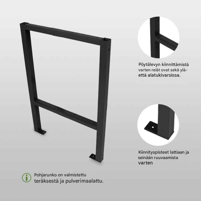 Työpöydän teräsjalat 2 kpl, 200 kg, 58 x 83 x 4 cm, jauhemaalattu teräs