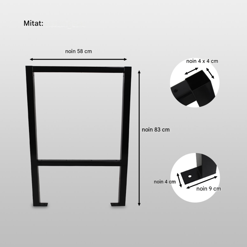 Työpöydän teräsjalat 2 kpl, 200 kg, 58 x 83 x 4 cm, jauhemaalattu teräs