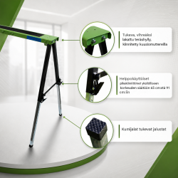 Taittopukit 2 kpl, säädettävä korkeus 65–91 cm, teräs, 150 kg per pukki