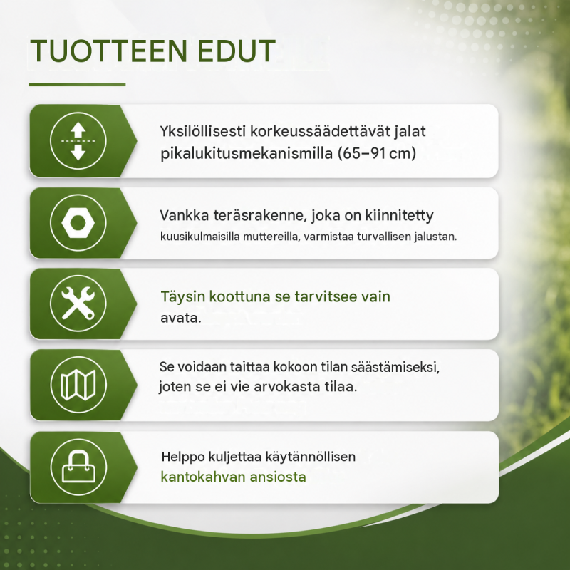 Taittopukit 2 kpl, säädettävä korkeus 65–91 cm, teräs, 150 kg per pukki