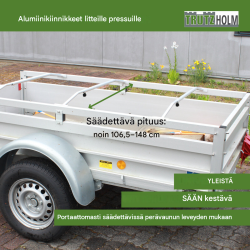 3 kpl säädettäviä alumiinitukia perävaunun pressulle, 1065–1480 mm, TRUTZHOLM