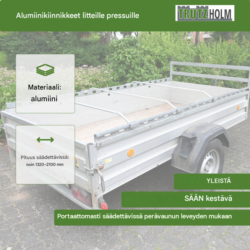 3 kpl XL-alumiinikaaret perävaunun tasopeitteelle, säädettävä 1300 - 2100 mm