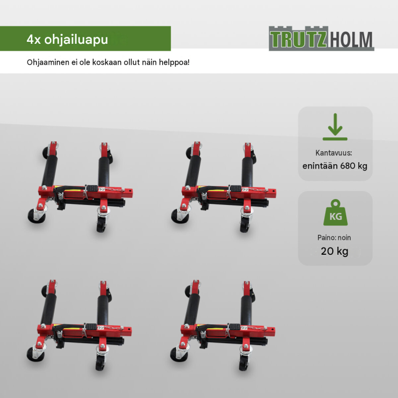 Hydraulinen siirtohallinosturi 4 kpl, 680 kg, renkaille enintään ca. 30 cm