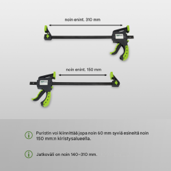 Yhden käden pikakiinnitin 5 kpl, 60 x 150 mm, kiinnitysalue 0–150 mm