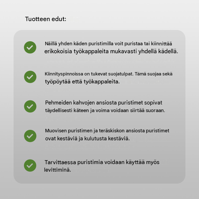 Yhden käden pikakiinnitin 5 kpl, 60 x 150 mm, kiinnitysalue 0–150 mm