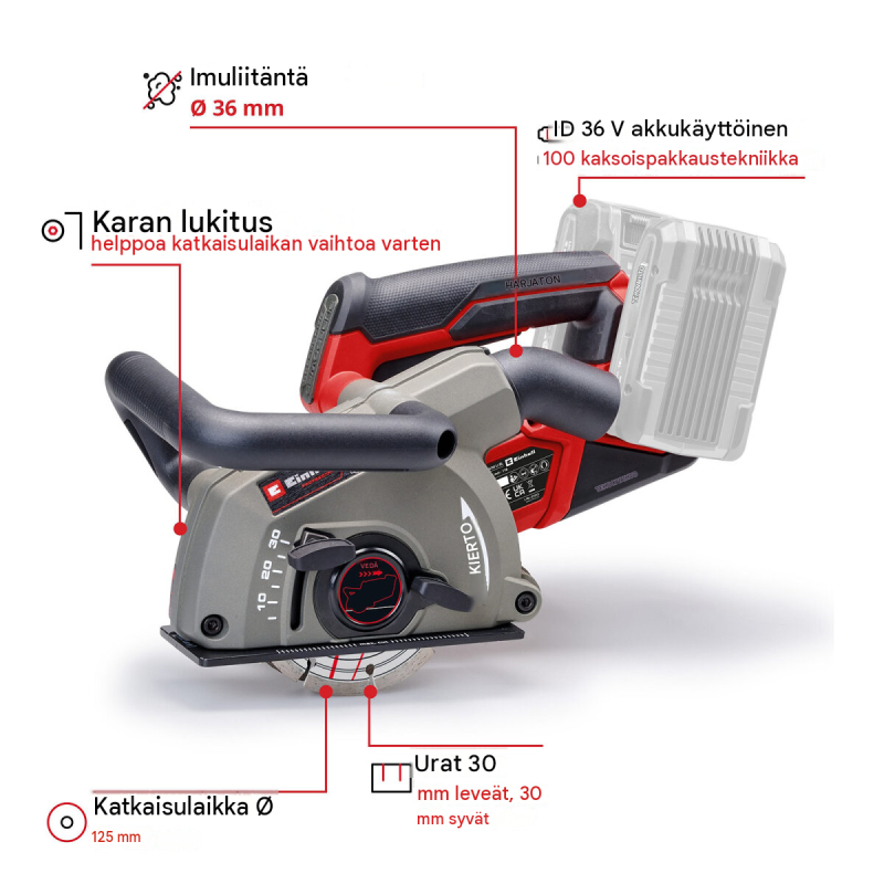Einhell TP-MA 36/30 Li BL akkuseinäurajyrsin, 36 V, urasyvyys 5–30 mm