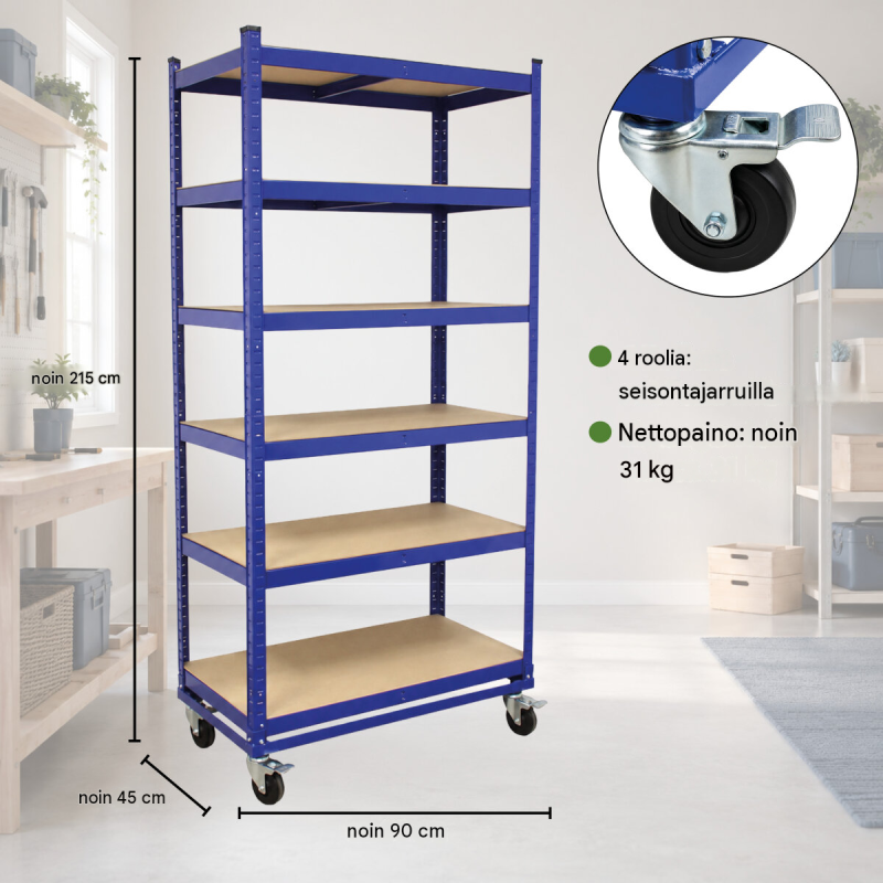 TrutzHolm® kerrosvaunu, 5 tasoa, 150 kg/taso, 195 x 90 x 45 cm