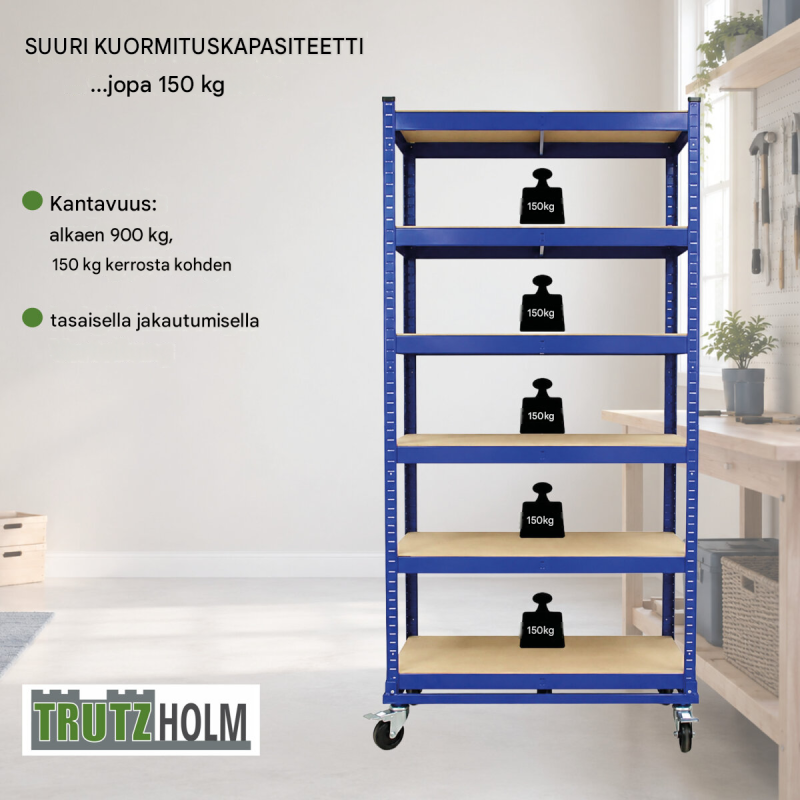 TrutzHolm® kerrosvaunu, 5 tasoa, 150 kg/taso, 195 x 90 x 45 cm