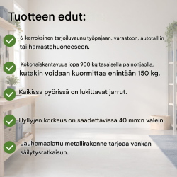 TrutzHolm® kerrosvaunu, 5 tasoa, 150 kg/taso, 195 x 90 x 45 cm