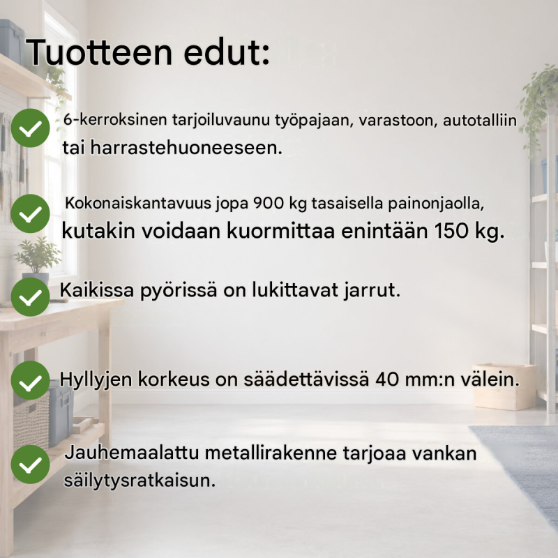 TrutzHolm® kerrosvaunu, 5 tasoa, 150 kg/taso, 195 x 90 x 45 cm