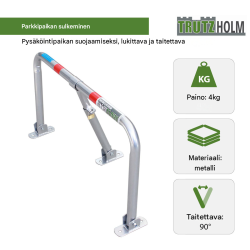 Lukittava pysäköintieste 43 x 80 cm, metallia, riippulukko 3 avaimella, 2 heijastinnauhaa