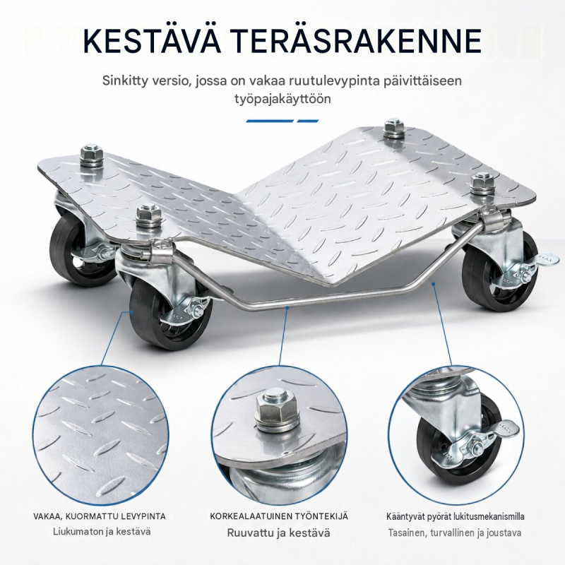 Auton siirtorullat 4 kpl, 680 kg, 360° kääntyvät pyörät, enintään 300 mm renkaat
