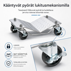 Auton siirtorullat 4 kpl, 680 kg, 360° kääntyvät pyörät, enintään 300 mm renkaat