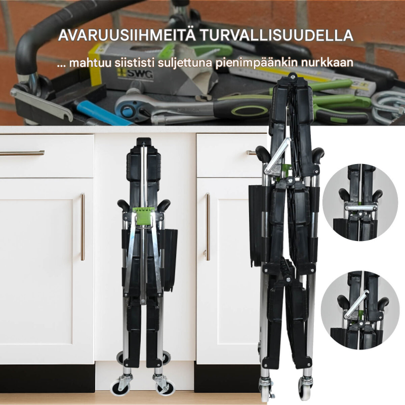TRUTZHOLM työkalukärry, kokoontaitettava, 65 kg, säilytystasku, 65,8 x 45,5 x 85,5 cm