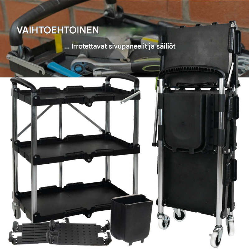 TRUTZHOLM työkalukärry, kokoontaitettava, 65 kg, säilytystasku, 65,8 x 45,5 x 85,5 cm