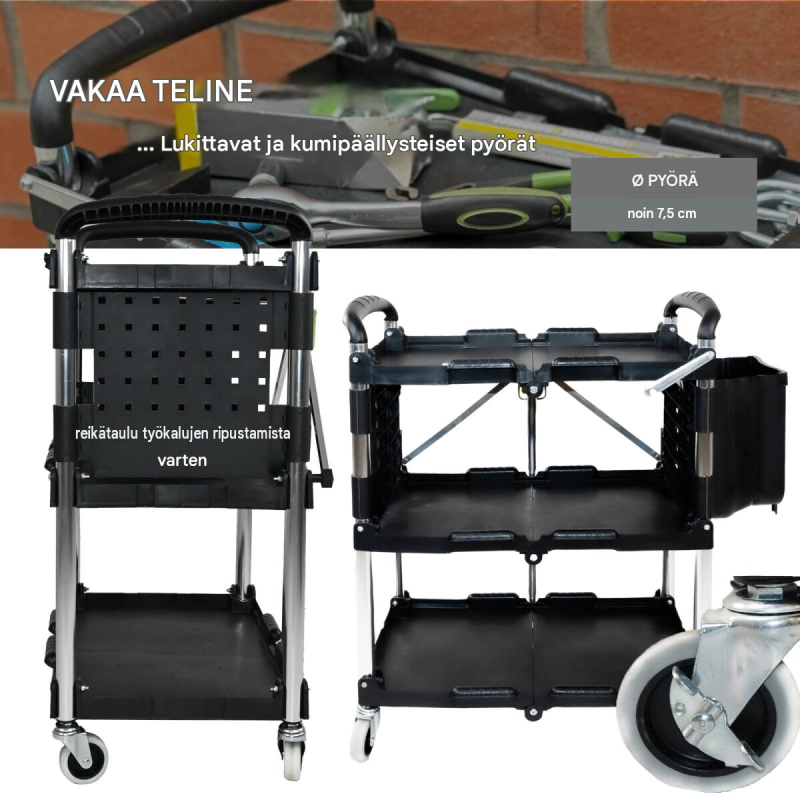TRUTZHOLM työkalukärry, kokoontaitettava, 65 kg, säilytystasku, 65,8 x 45,5 x 85,5 cm