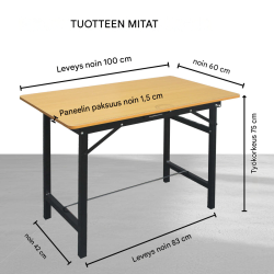 Taitettava työpöytä 100 x 60 x 74,5 cm, MDF, teräs, 150 kg, TRUTZHOLM