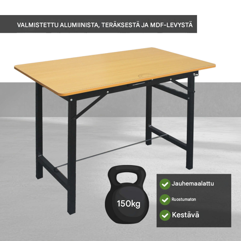 Taitettava työpöytä 100 x 60 x 74,5 cm, MDF, teräs, 150 kg, TRUTZHOLM