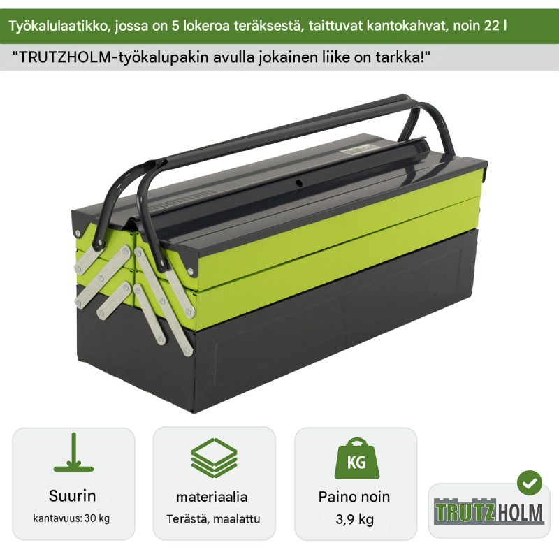 TRUTZHOLM työkalupakki, maalattu teräs, kokoontaitettava kahva, 30 kg, harmaa/vihreä