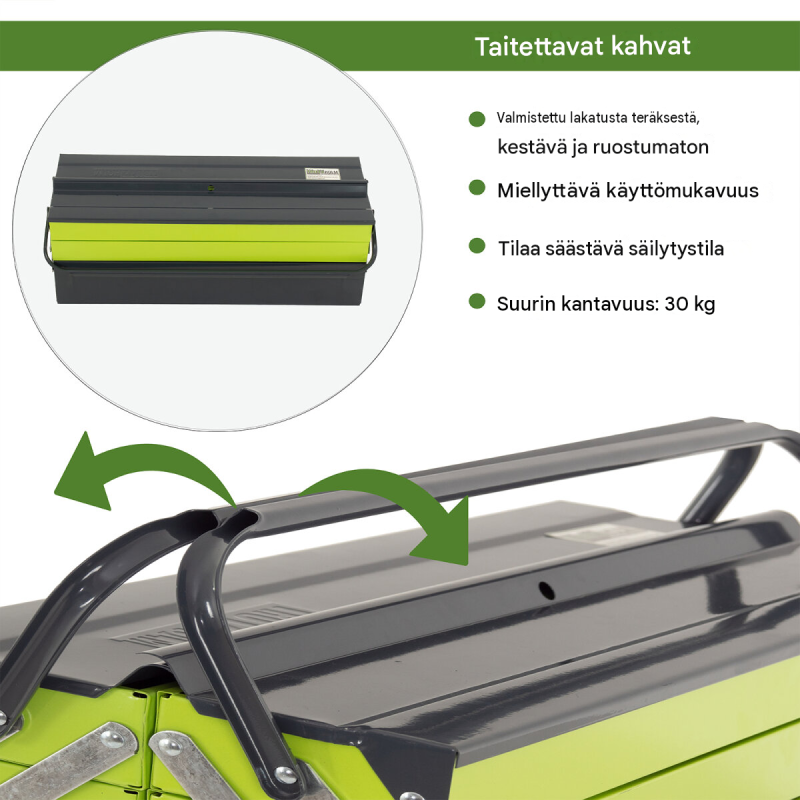 TRUTZHOLM työkalupakki, maalattu teräs, kokoontaitettava kahva, 30 kg, harmaa/vihreä