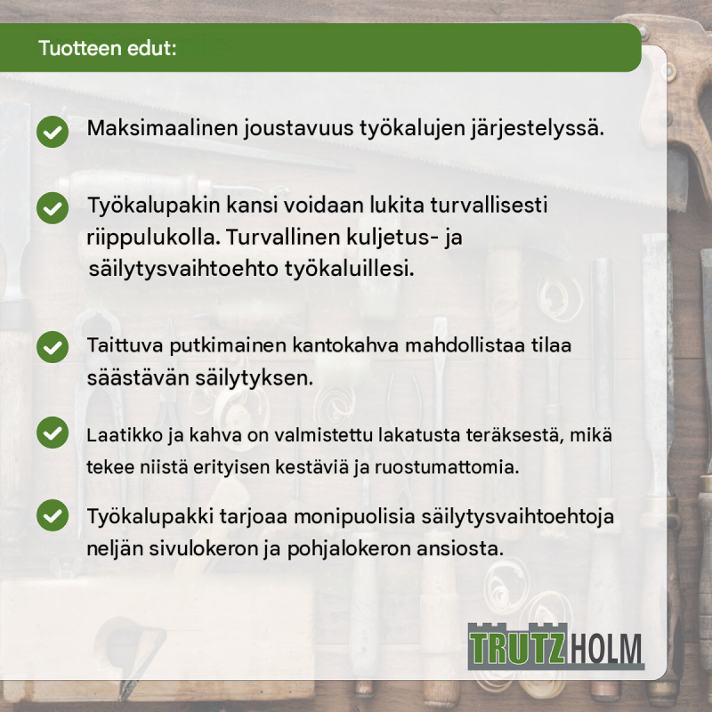 TRUTZHOLM työkalupakki, maalattu teräs, kokoontaitettava kahva, 30 kg, harmaa/vihreä