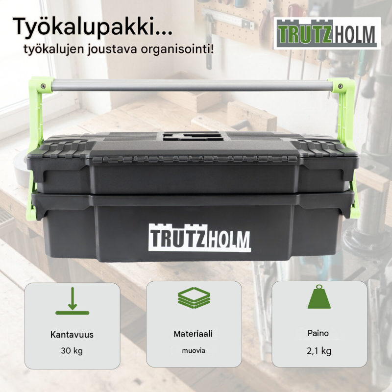 TRUTZHOLM työkalulaatikko, muovi, 48 x 24 x 21 cm, 30 kg, 8 väliseinää