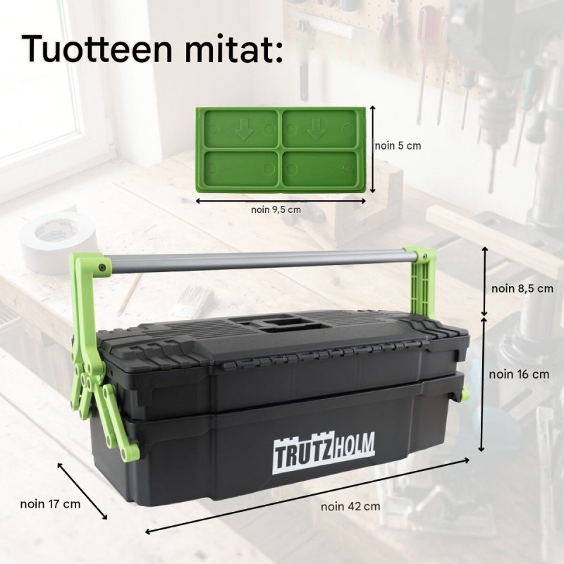 TRUTZHOLM työkalulaatikko, muovi, 48 x 24 x 21 cm, 30 kg, 8 väliseinää