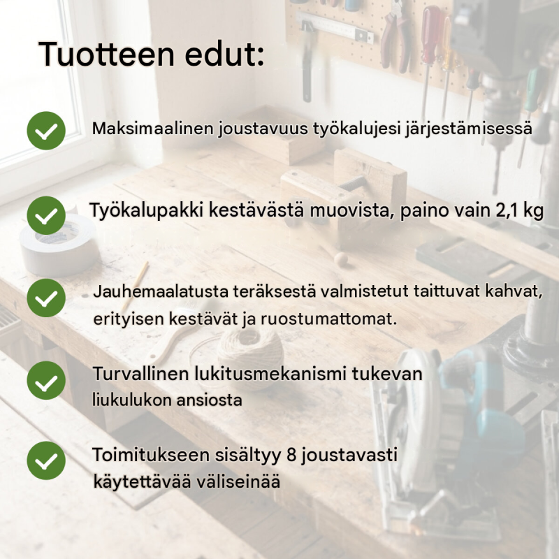 TRUTZHOLM työkalulaatikko, muovi, 48 x 24 x 21 cm, 30 kg, 8 väliseinää
