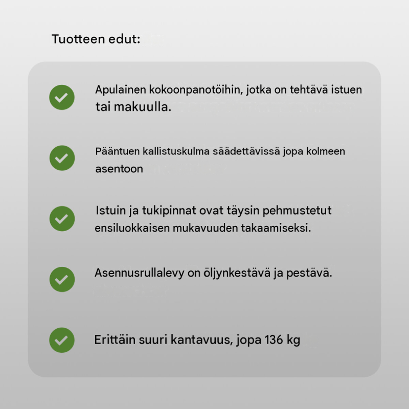 Metallinen montagerullalauta 103 x 43 x 11 cm, 6 kääntöpyörää, säädettävä pääntuki
