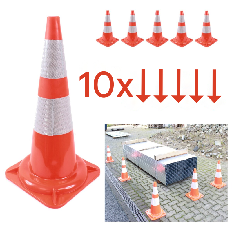 Liikennekartiosarja 10 kpl, oranssi, 47 cm, PVC, 2 heijastinraitaa