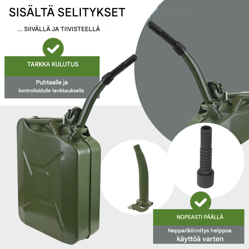 Metallinen polttoainekanisteri 20 l, oliivinvihreä RAL 6003, UN-hyväksyntä, kaatonokka