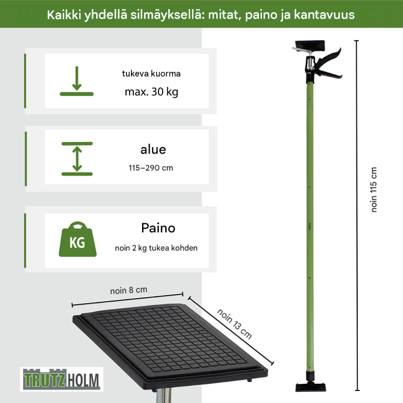 Teleskooppinen asennustuki 2 kpl, 115–290 cm, 45° kallistettavat PVC-tukilevyt
