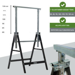 2 kpl TRUTZHOLM-työpukki, korkeussäädettävä 80–130 cm, teräs, musta, 400 kg