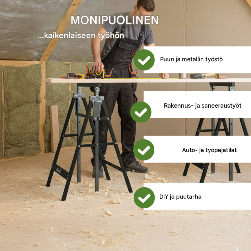 2 kpl TRUTZHOLM-työpukki, korkeussäädettävä 80–130 cm, teräs, musta, 400 kg