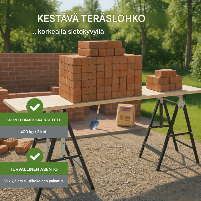 2 kpl TRUTZHOLM-työpukki, korkeussäädettävä 80–130 cm, teräs, musta, 400 kg