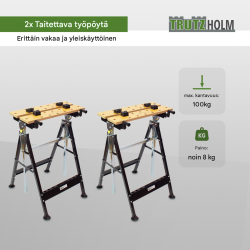 TrutzHolm® taittuva työpenkki 2 kpl, 100 kg, korkeussäädettävä, 850–1140 mm