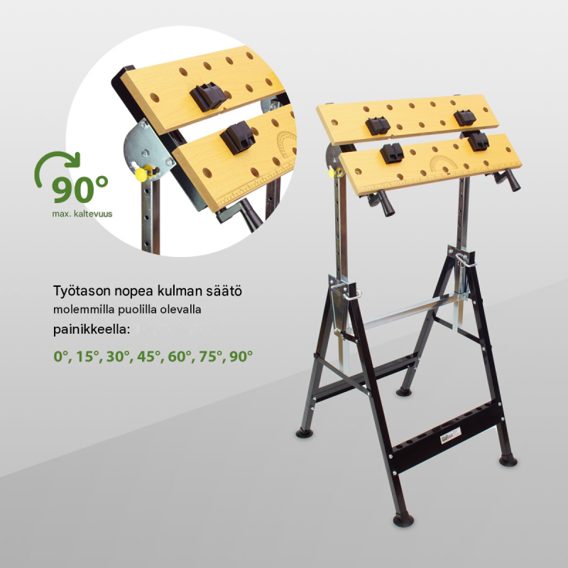 TrutzHolm® taittuva työpenkki 2 kpl, 100 kg, korkeussäädettävä, 850–1140 mm