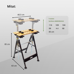 TrutzHolm® taittuva työpenkki 2 kpl, 100 kg, korkeussäädettävä, 850–1140 mm