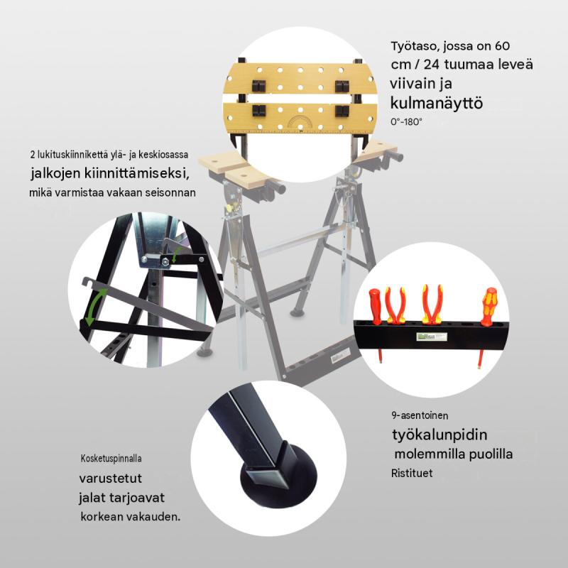 TrutzHolm® taittuva työpenkki 2 kpl, 100 kg, korkeussäädettävä, 850–1140 mm