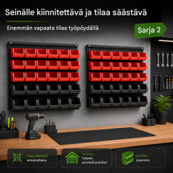TRUTZHOLM säilytysjärjestelmä 60 laatikkoa, 2 reikälevyä, punainen ja musta, pientarvikkeille