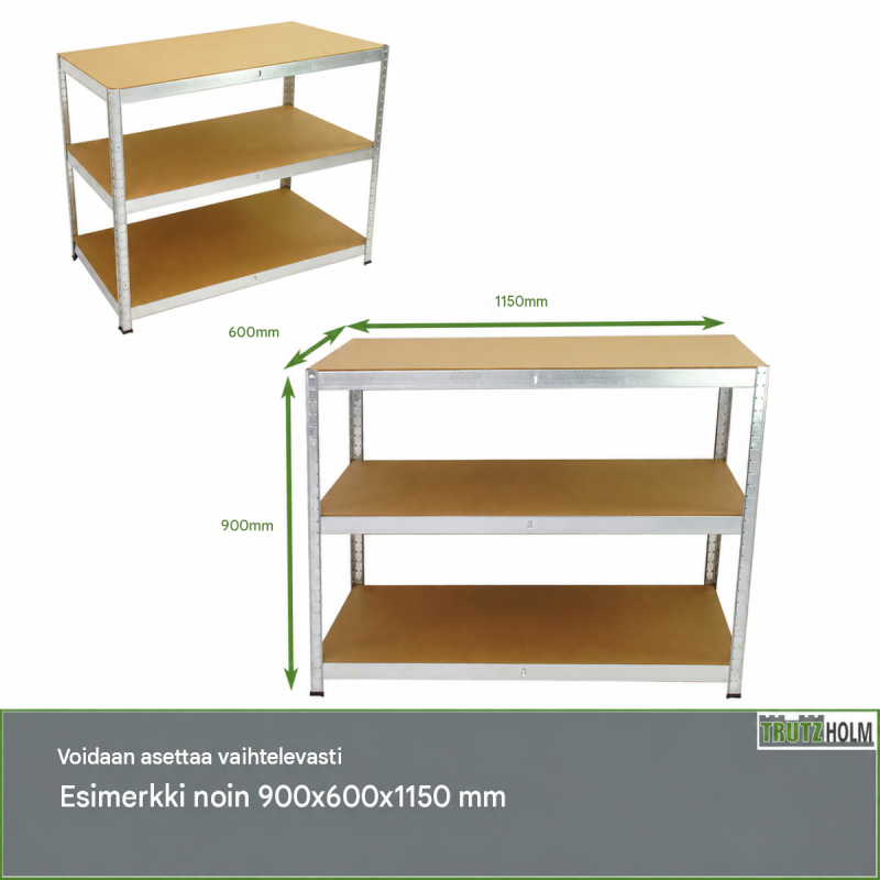 Raskaan kuorman hylly 2 kpl, 180 x 115 x 60 cm, 875 kg per hylly, sinkitty metalli