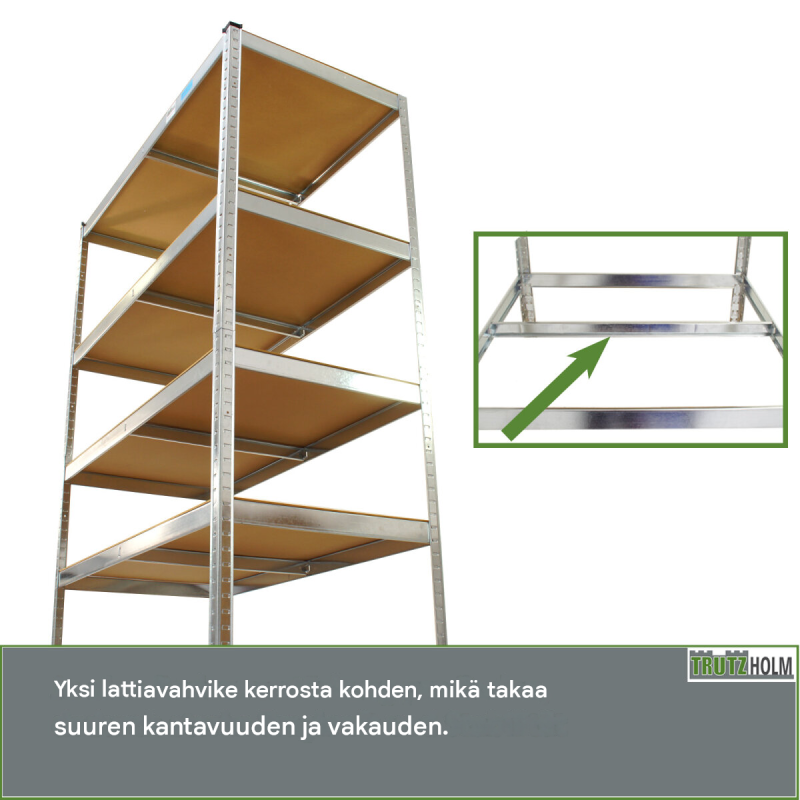 Raskaan kuorman hylly 2 kpl, 180 x 115 x 60 cm, 875 kg per hylly, sinkitty metalli