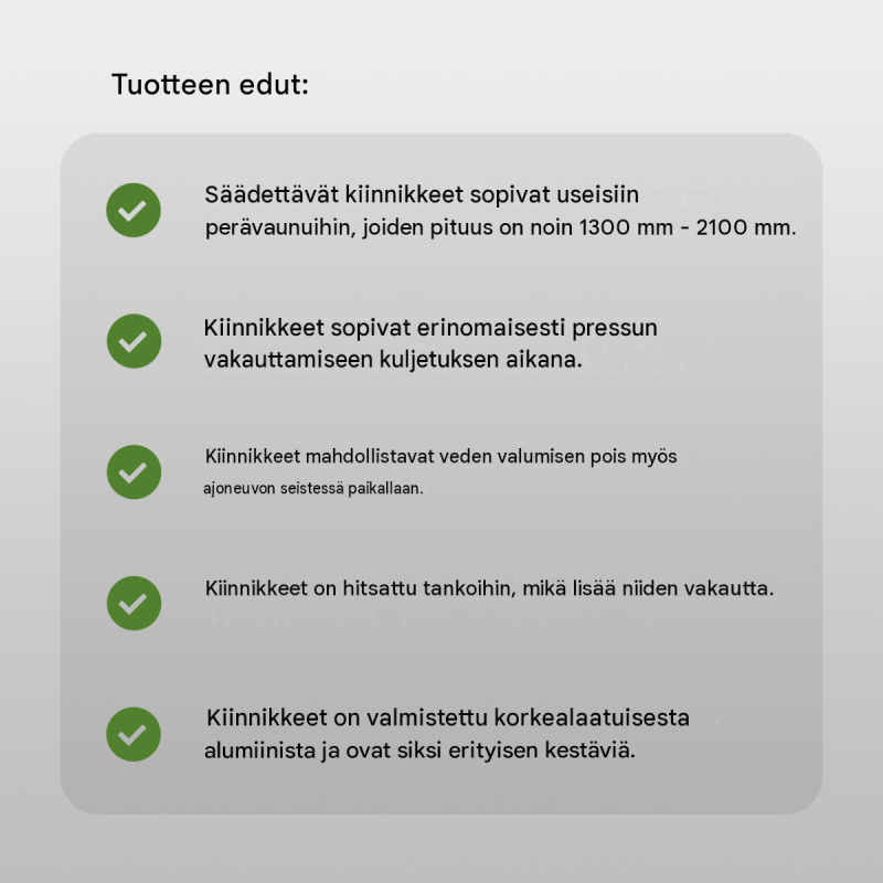 Säädettävät alumiiniset tukikaaret perävaunun tasopeitteelle 2 kpl, 1320–2100 mm