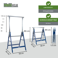 TRUTZHOLM työpukit 2 kpl, teräs, sininen, 7-portainen säätö 80–130 cm, 400 kg