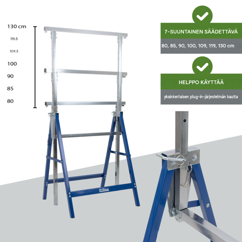 TRUTZHOLM työpukit 2 kpl, teräs, sininen, 7-portainen säätö 80–130 cm, 400 kg